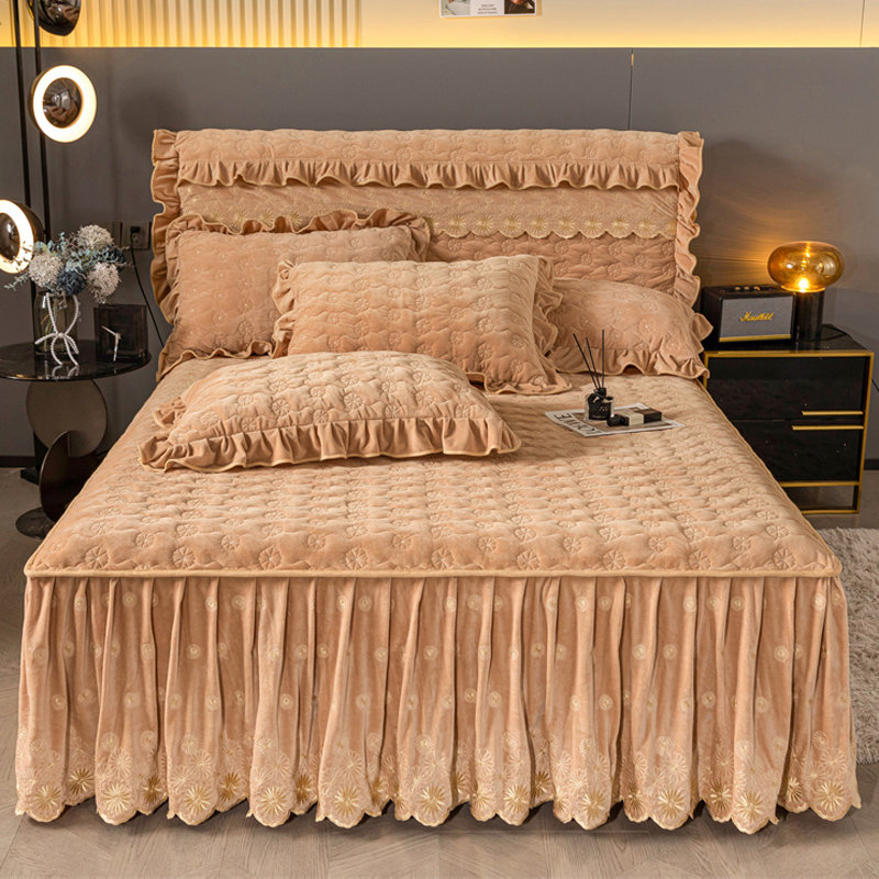 冬季A类加厚婴儿绒床裙刺绣款