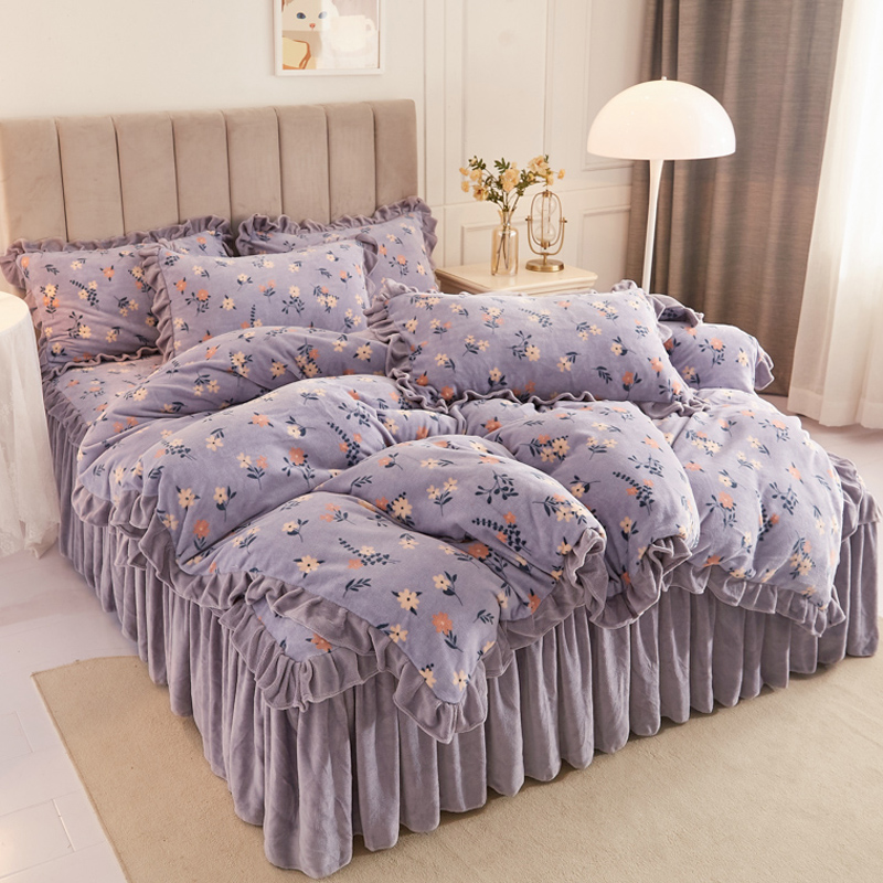 保暖牛奶绒四件套田园公主风加厚