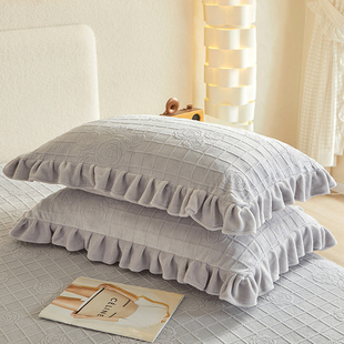 冬季 A类高端牛奶绒加绒枕套加厚珊瑚绒单人48x74cm枕头芯套一对装