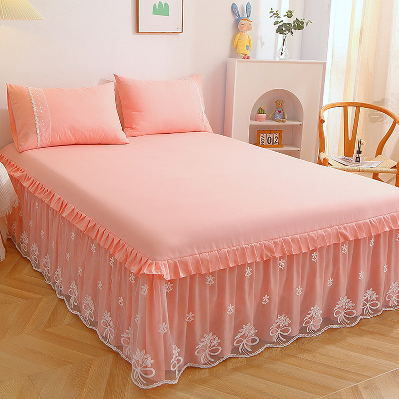 韩式纯色床裙床罩单件蕾丝花边1.5米1.8x2.0床套公主风夏季保护套