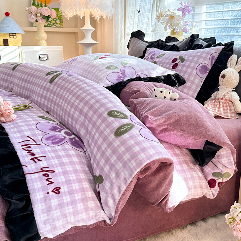 韩版牛奶绒床单四件套秋冬季加绒加厚被套珊瑚绒床笠被单床上用品