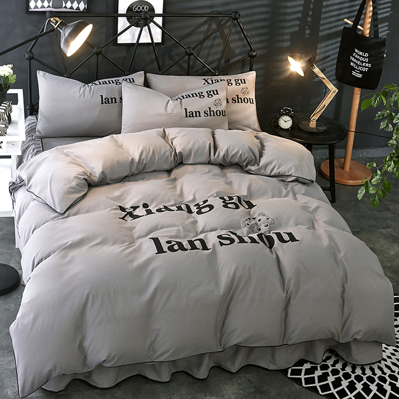 简约四件套纯色床罩韩式公主风