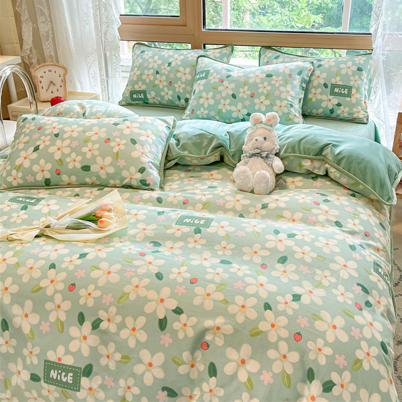 ab面纯棉加绒被套单件田园小碎花一面全棉单面牛奶珊瑚绒加厚保暖