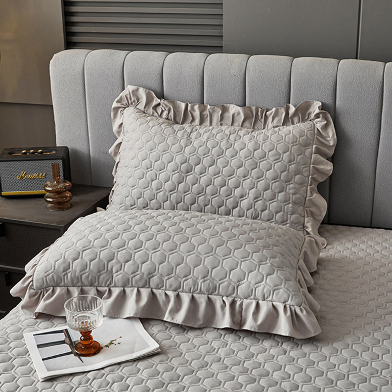 纯色a类大豆绗缝夹棉枕套一对荷叶花边枕芯套子单人48x74cm枕头套