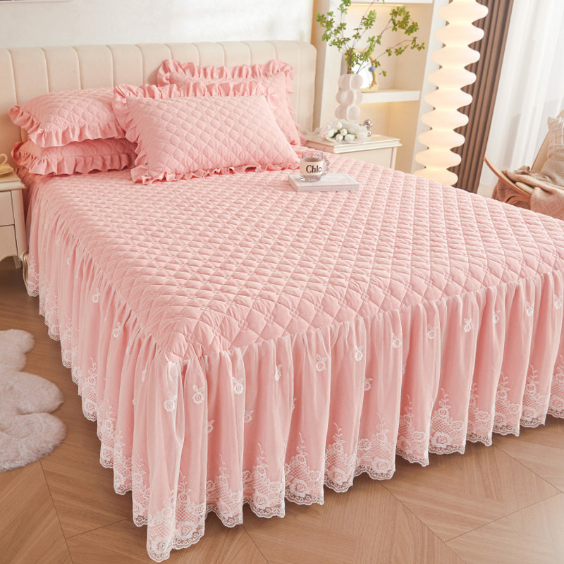 a类夹棉床裙式床罩单件韩式公主风蕾丝花边1.8x2.0床套三件套防滑