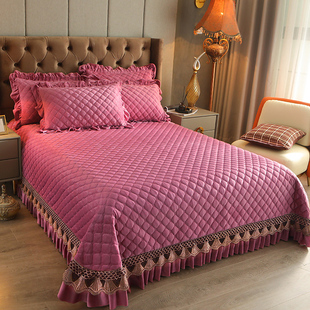 水晶绒夹棉床盖单件加厚保暖珊瑚绒榻榻米炕盖三件套双人冬季 欧式