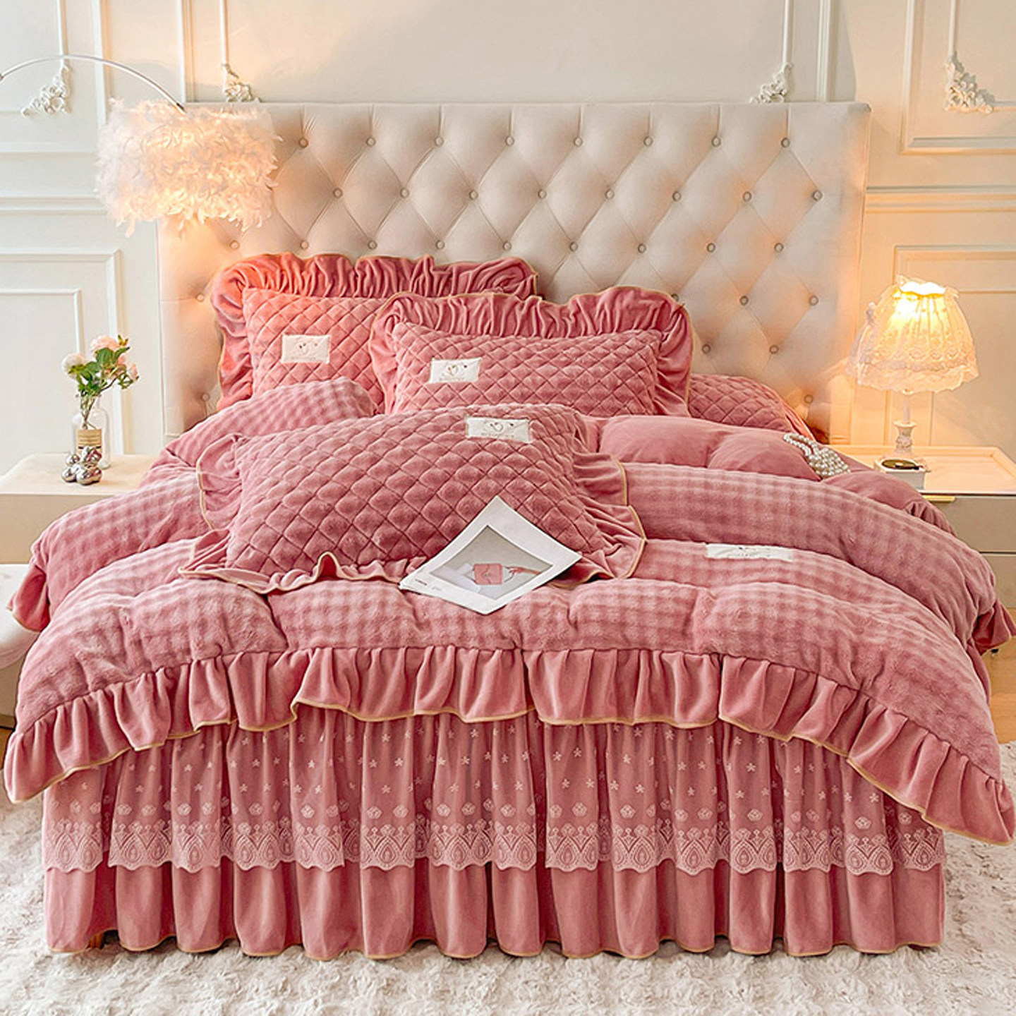 加厚泡泡牛奶绒被套单件200x230保暖220x240双面加绒荷叶花边被罩