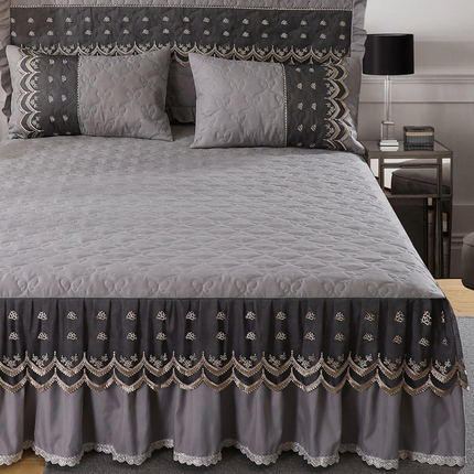 欧式夹棉蕾丝床裙单件纯色加厚床罩床套床单花边三件套保护套1.8m
