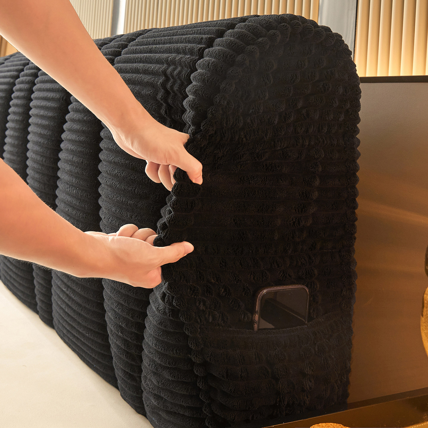 兔兔绒床头罩加绒高级感黑色加棉加厚防撞软包全包通用保护套秋冬,居家布艺,床头罩,淘宝优惠券,粉丝福利购,淘宝优惠卷