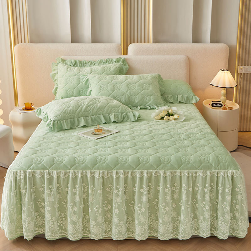 加厚保暖婴儿绒夹棉床裙式床罩冬
