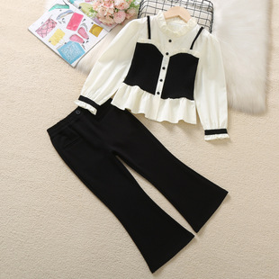 儿童韩系穿搭大童女孩洋气衬衫 女童秋装 套装 2026新款 两件套 喇叭裤