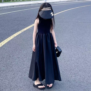 儿童小黑裙休闲针织长裙女大童洋气时髦无袖 女童连衣裙夏季 裙子潮