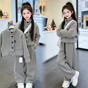 女童时尚上衣长裤春秋装套装2026新款儿童春款竖纹韩版女孩两件套