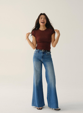 CASUAL STROLL 基础百搭复古高弹毛边阔腿裤「随意漫步」S001