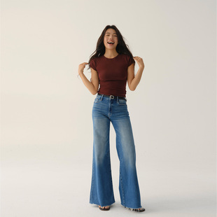 「随意漫步」S001 基础百搭复古高弹毛边阔腿裤 CASUAL STROLL