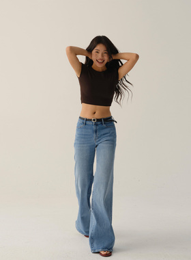 CASUAL STROLL 基础复古百搭弹力中腰喇叭裤「浪漫之语」S003