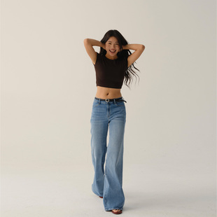 「浪漫之语」S003 基础复古百搭弹力中腰喇叭裤 CASUAL STROLL