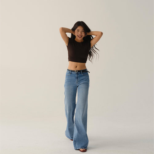 「浪漫之语」复古基础弹力喇叭裤