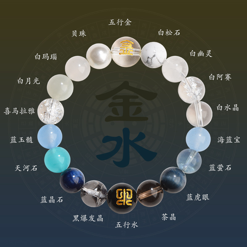 五行好运手链五行多宝水晶手串五行平衡手链天然水晶手链