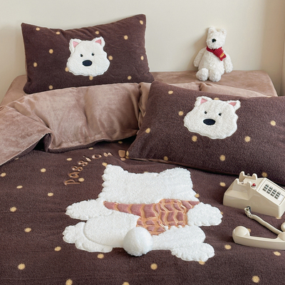 冬天仿羊绒贴布绣牛奶绒四件套轻奢高级感a类母婴级防静电床笠款