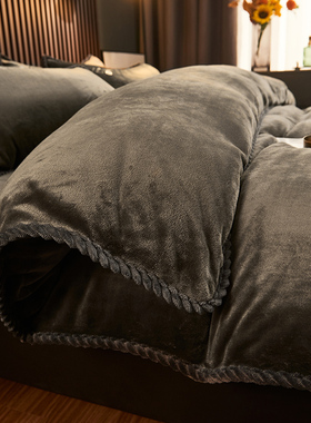 黑色加绒被套单件冬季加厚双面毛毯180×220cm被罩四件套学生单人