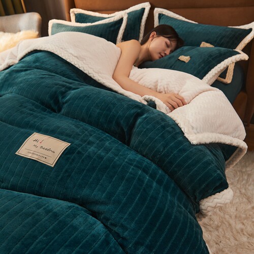 宾利蓝防静电牛奶绒被套单件冬季