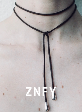 纯银泪滴系带长项链choker小众设计ins风复古个性款黑色锁骨链