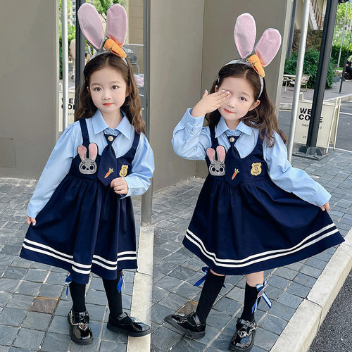 女童朱迪兔子警官连衣裙长袖裙子
