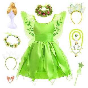 女童小叮当奇妙仙子公主裙儿童绿色小精灵舞台演出服蒂安娜蓬蓬裙