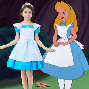 女童动画片服装爱丽丝cosplay表演裙灰姑娘纯棉带围裙可爱公主裙