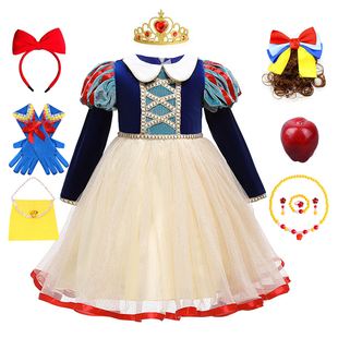 秋冬季女童长袖白雪公主裙娃娃领生日礼服舞台话剧演出服万圣节裙