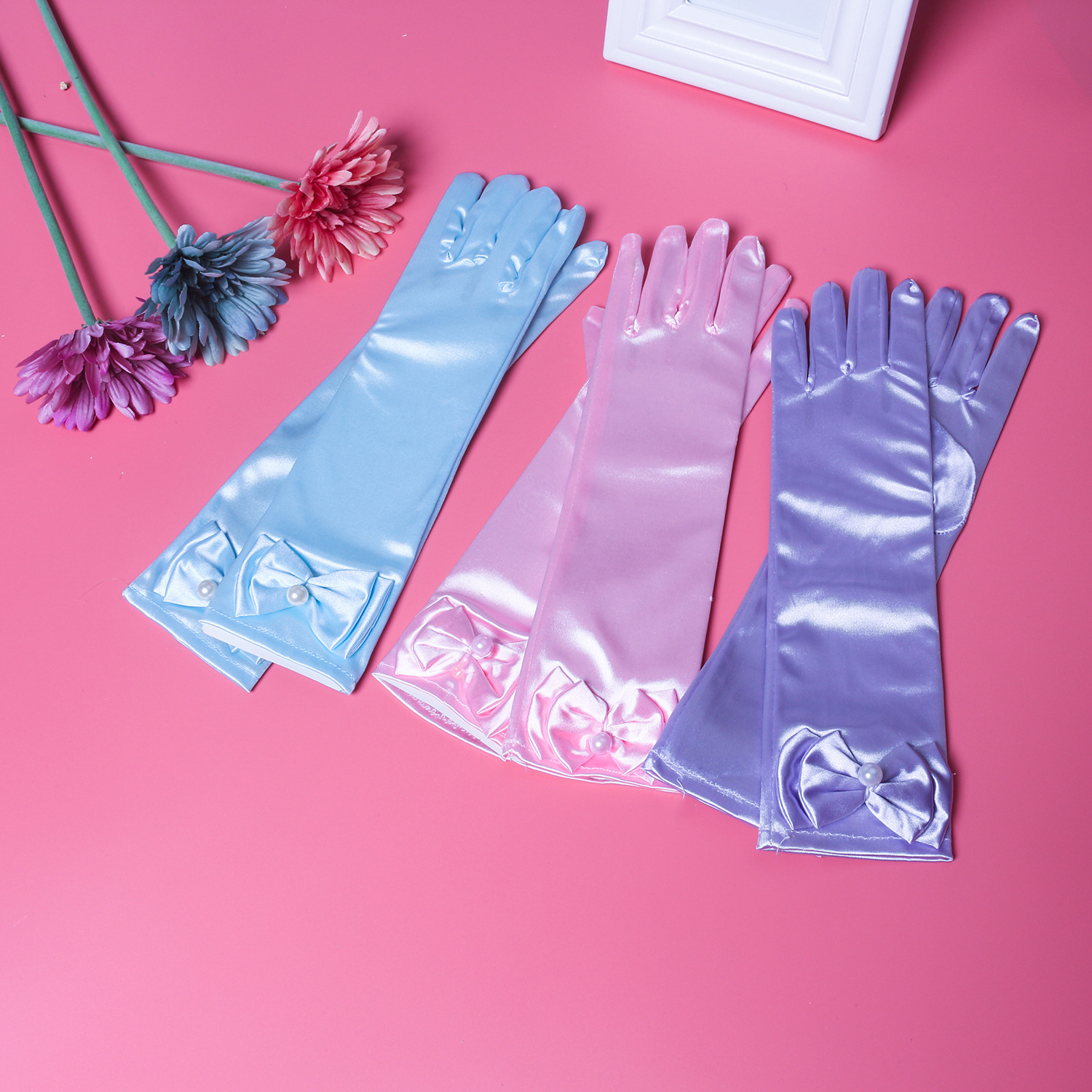 女童手套艾莎安娜长款手套白雪公主苏菲亚紫色蝴蝶结手套裙子配饰