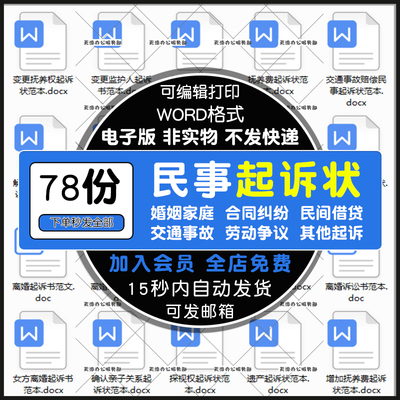 民事起诉状模板婚姻家庭民间贷款交通事故合同纠纷离婚协议起诉书