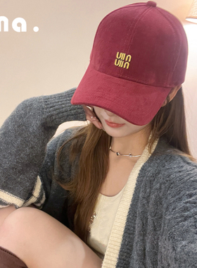 红色字母棒球帽宽帽檐大脸显脸小大帽檐简约鸭舌帽女2025新款帽子