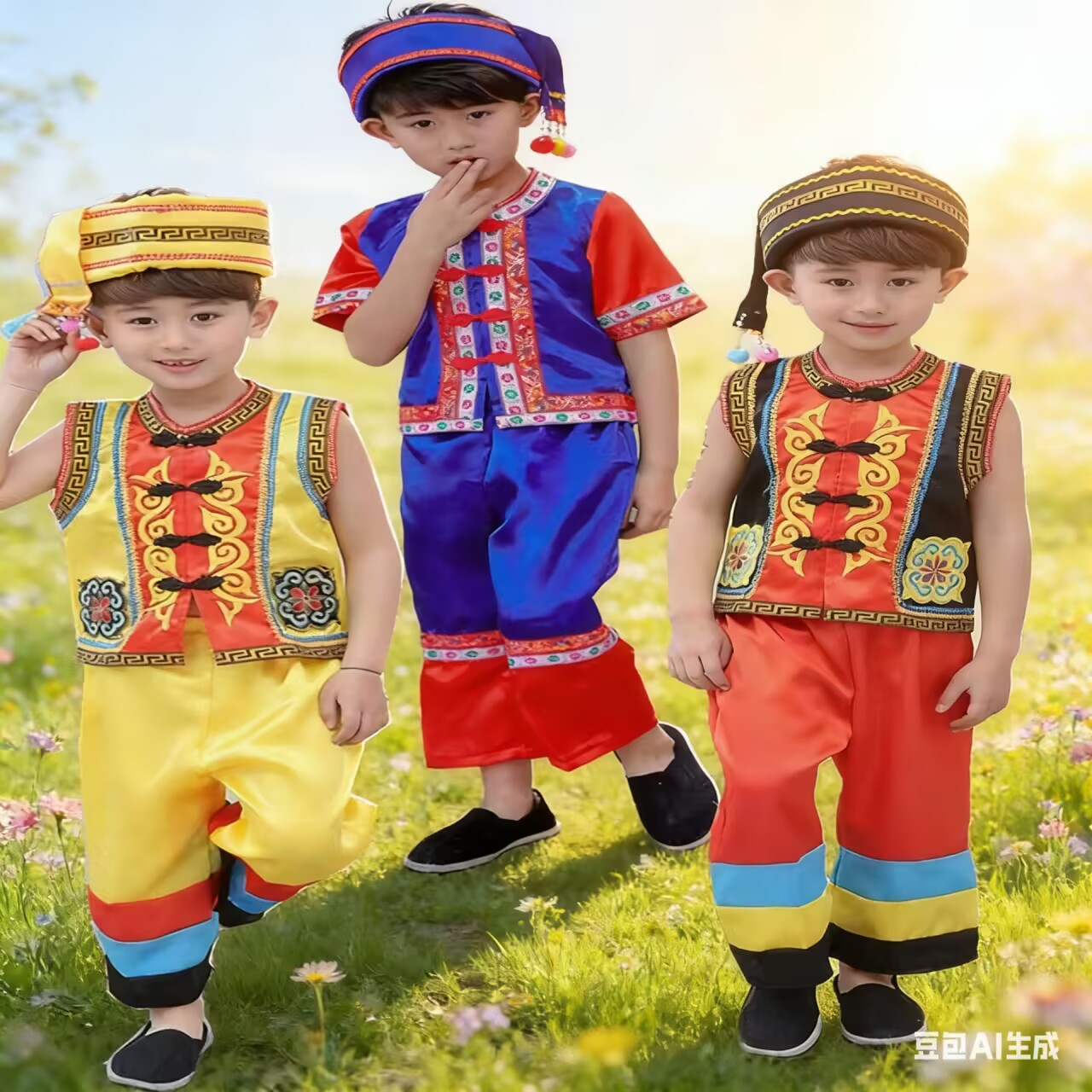 新款三月三民族服装男儿童广西壮族演出服男苗壮族服饰竹竿舞表演