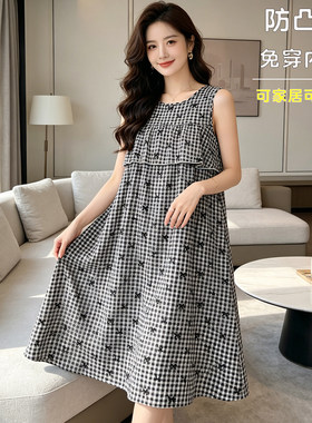 无袖棉绸睡裙女夏季防凸点大码宽松胖mm遮肉人造棉可外穿连衣裙薄