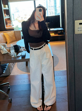 MLPSTUDIO 松弛vibe西裤版top神裤！清爽白色棉麻宽松直筒阔腿裤