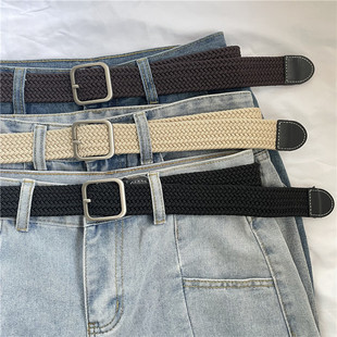 带腰带女潮 休闲复古百搭ins学生松紧牛仔裤 编织弹力男士 皮带韩版