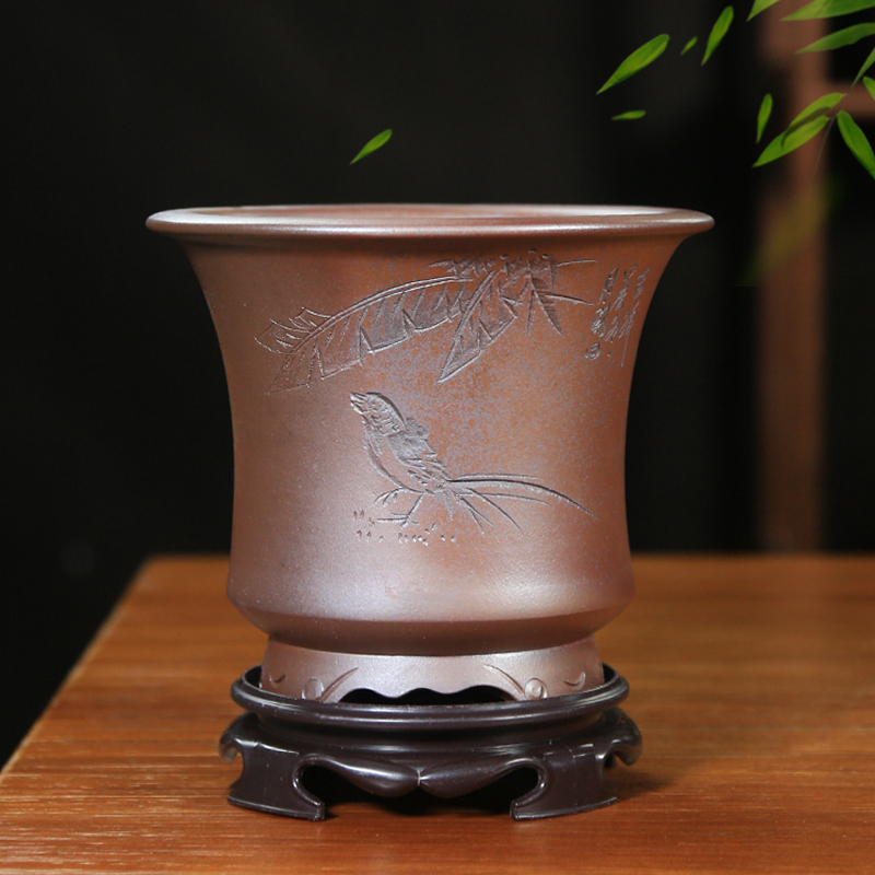 紫砂古典柴烧紫砂兰花盆