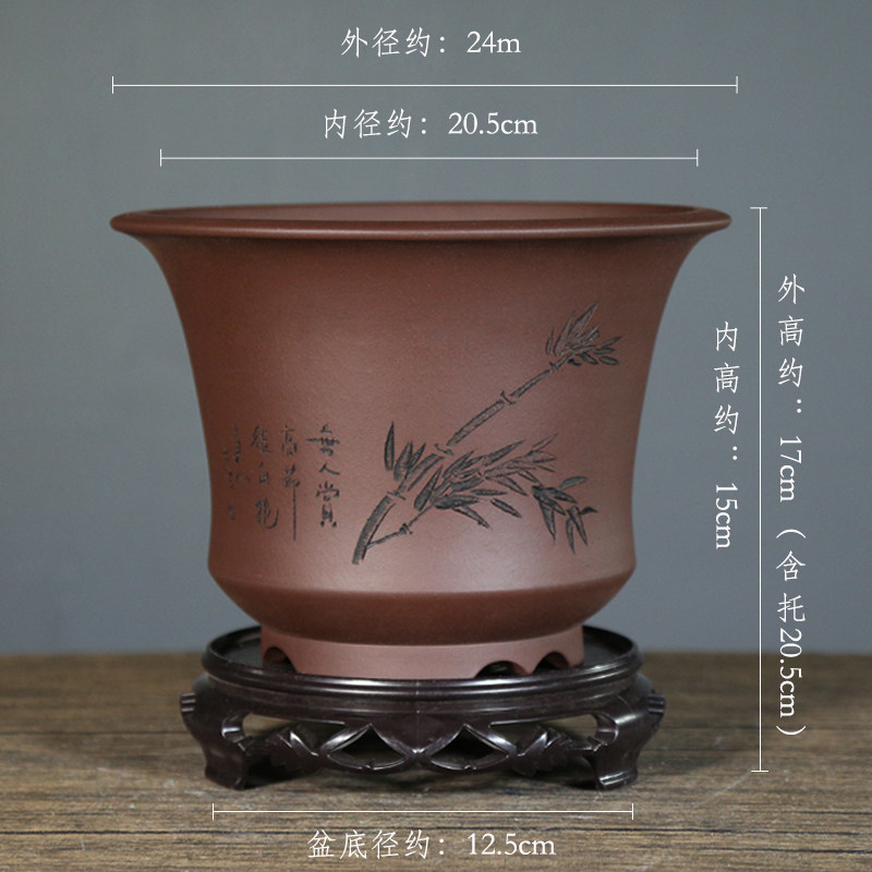 神力紫砂花盆兰花文竹阳台陶瓷大口花卉绿植罗汉松盆景盆古典盆栽