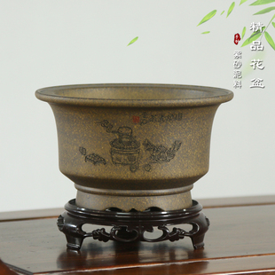 神力紫砂盆手工鲨皮青圆口小盆景盆 桌面菖蒲盆案头绿植文竹盆栽