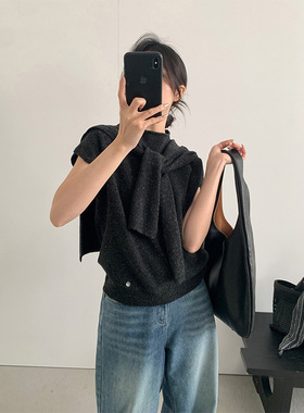 TG 气质通勤披肩搭配落肩袖羊毛衫两件套女2025秋冬新款毛衣25909