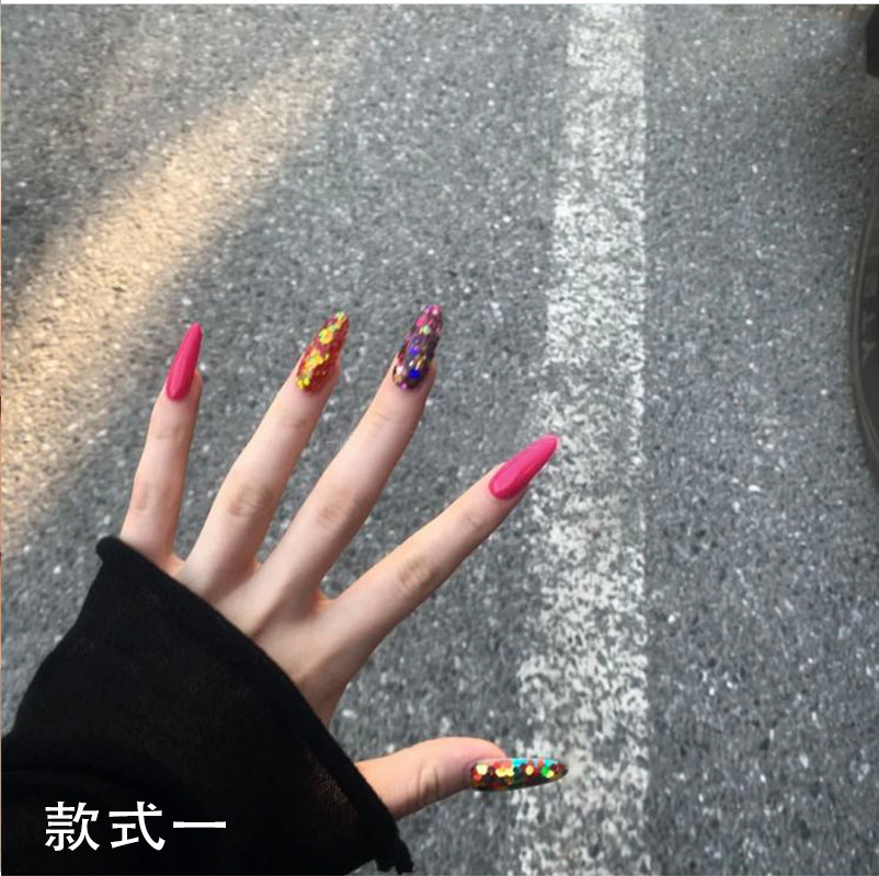 ins拆卸美甲贴穿戴甲甲片指甲贴成品手工防水辣粉亮片欧美夜店风