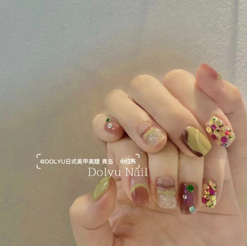 ins小红书美甲贴穿戴美甲美甲贴美甲成品甲贴片亮片线条几何立体