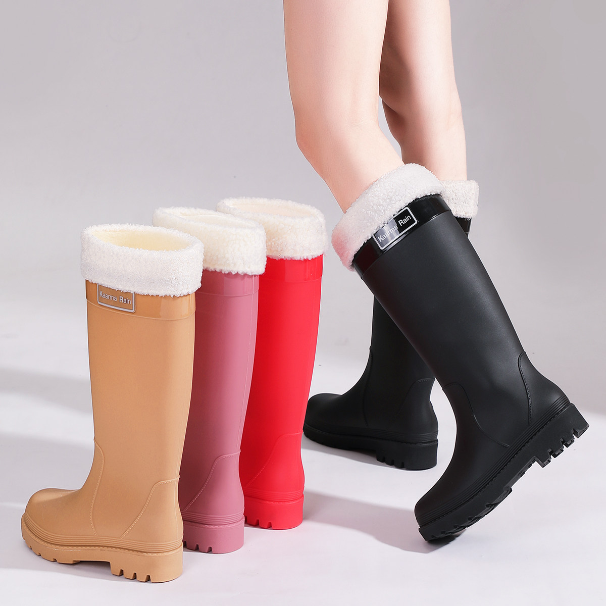 工作平底耐磨防水鞋女雨鞋女雨靴春夏季纯色女士加绒厨房轻便女装