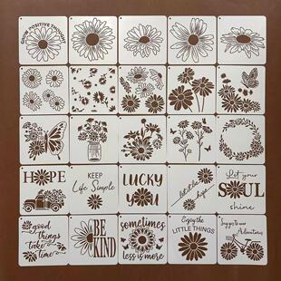 菊花图镂空英文绘画模板花朵植物创意半透明图板个性墙面镂空模板