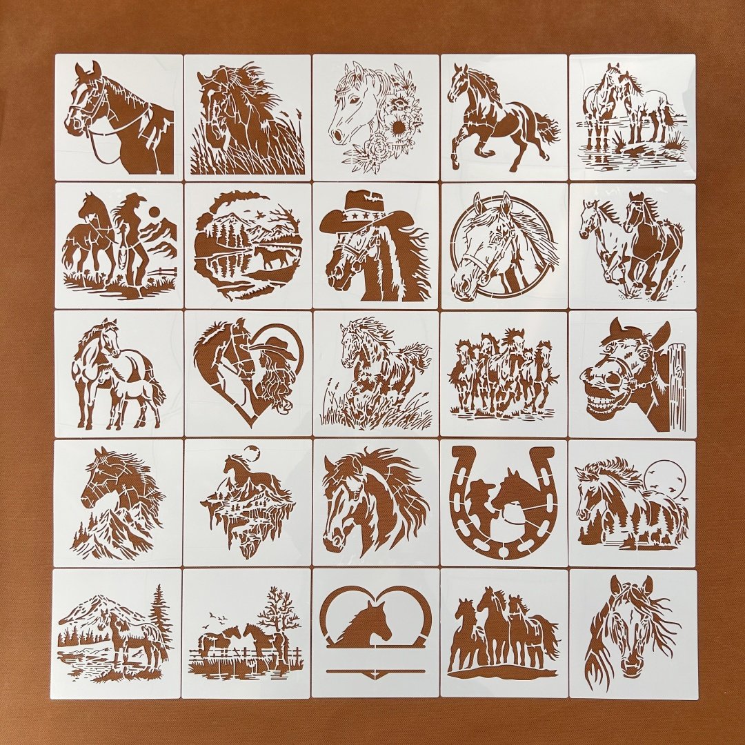 吉祥马欢乐春节马年图案镂空手工装饰涂鸦彩绘手账绘画模板15.3cm