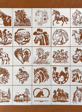 吉祥马欢乐春节马年图案镂空手工装饰涂鸦彩绘手账绘画模板15.3cm