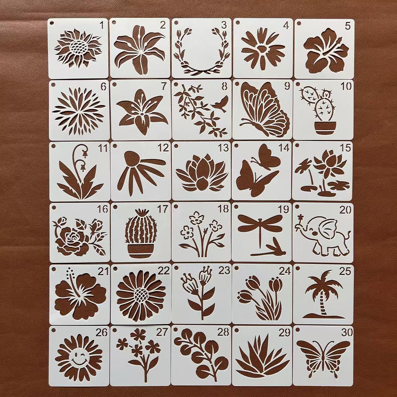 花朵树叶图形创意绘画模板尺