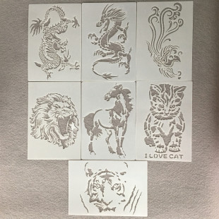 动物喷花模手抄报绘画镂空花朵工具套装 学生预描尺遮蔽板画画尺子